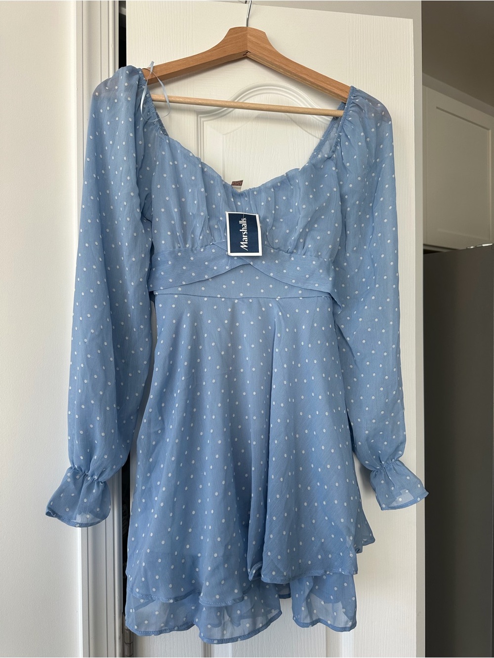 Marshalls Light Blue Polka Dot Long-Sleeve Mini Dress